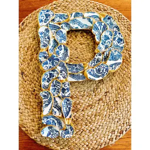 Navy Blue Patterned Oyster Shell Initial