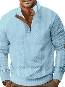 fall outfits, Aesthetic, men's autumn and winter Fitted jacquard diamond-patterned color-blocking top features a semi-open button design with brown patches on the elbows, it is both casual and stylish, suitable for daily commutes and casual gatherings