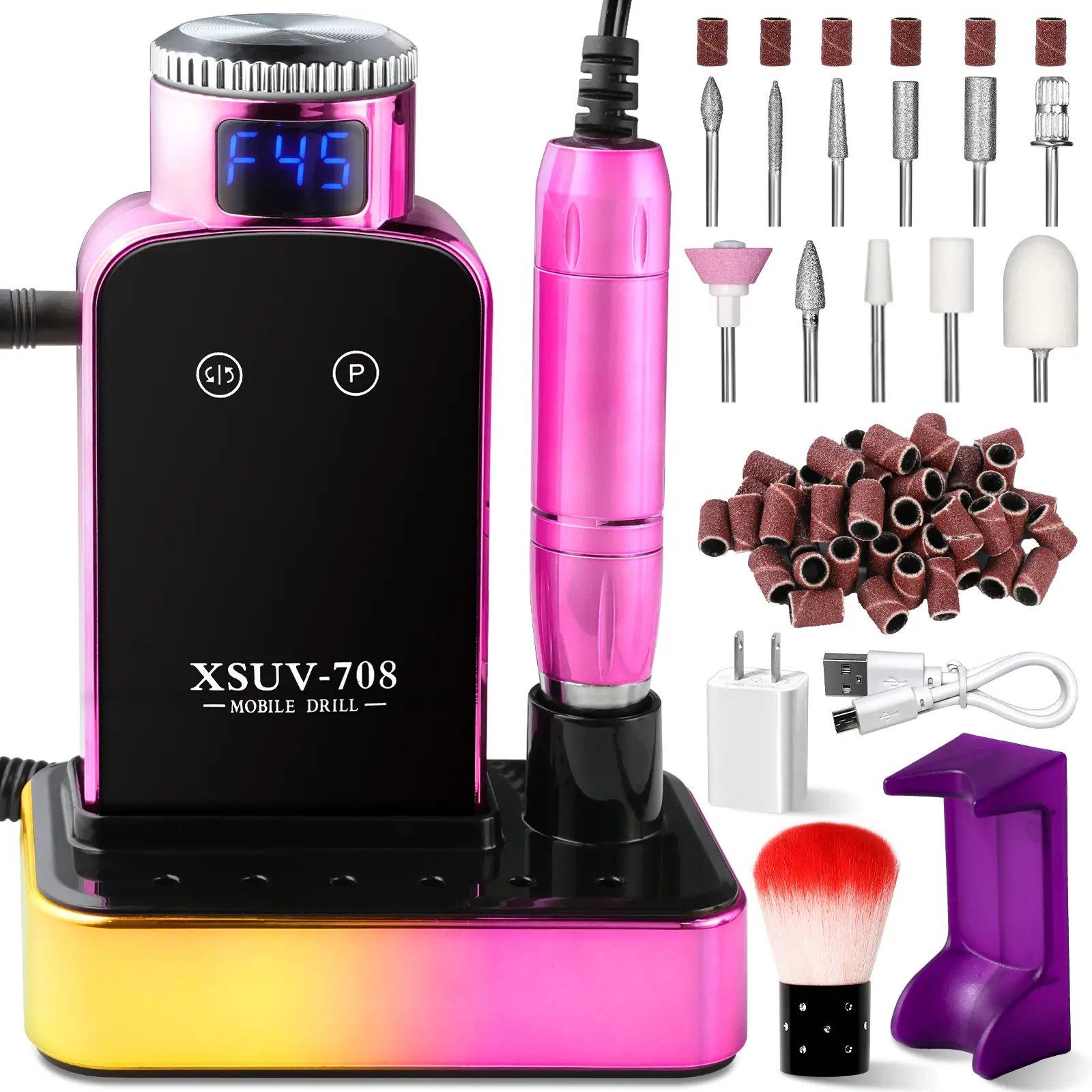 45000RPM Professional Nail Drill: Portable Electric Nail File Machine with Ceramic Nail Drill Bit & Sanding Bands for Fast Acrylic Removal Manicure Salon & Home Use