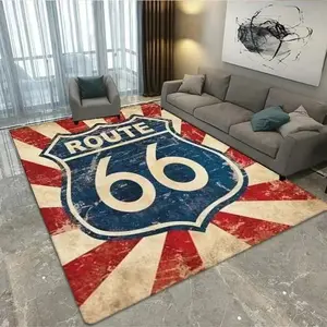 Route 66 Area Rug – Vintage American Highway Design, Non-Slip, Multi-Size & Color Options