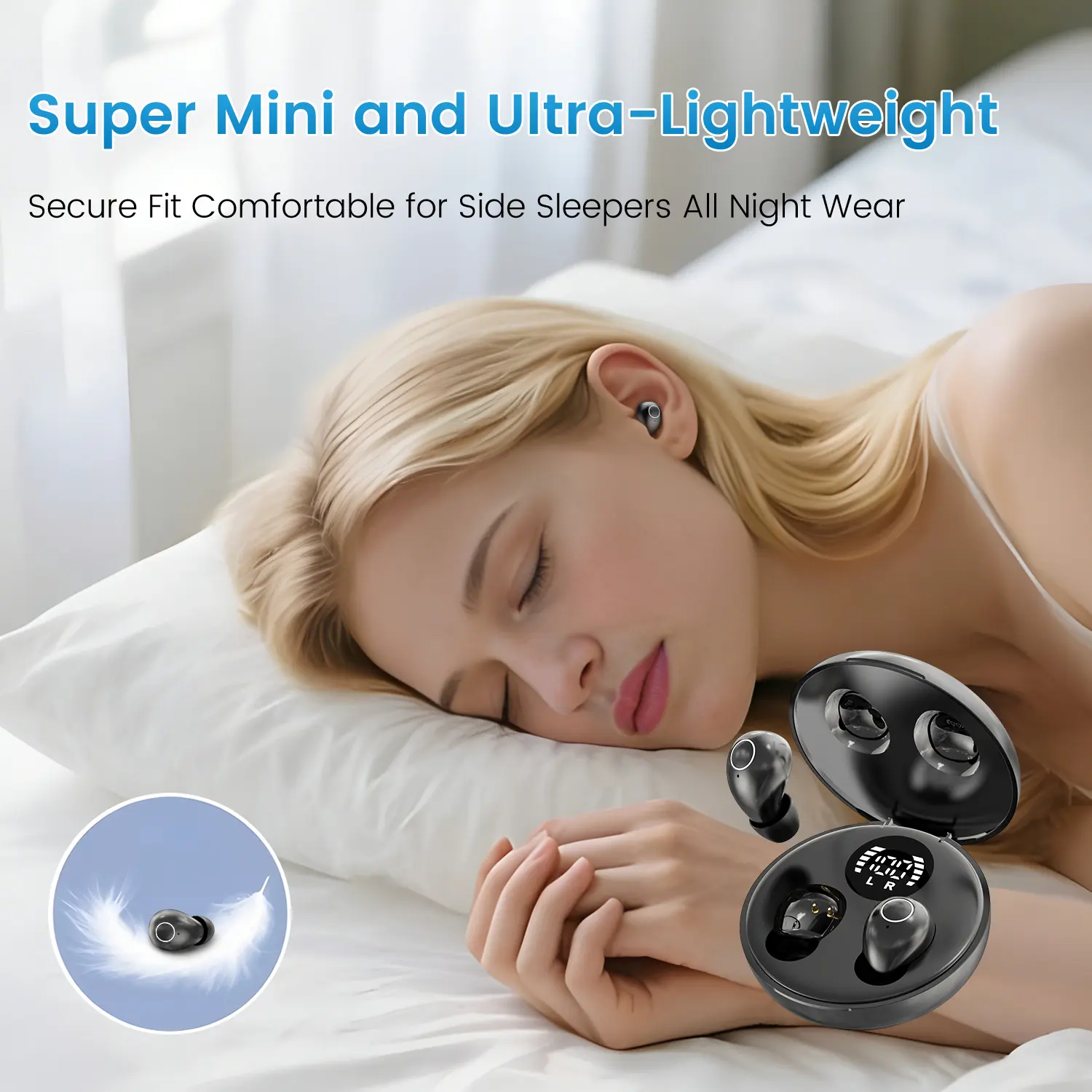 Ultra Mini Invisible Sleep Earbuds - True Wireless Bluetooth Sleep Headphones, Ultra Lightweight, No Pain All-Night Wear, Low Delay for Side Sleepers, Travel Use, True Wireless Earbuds