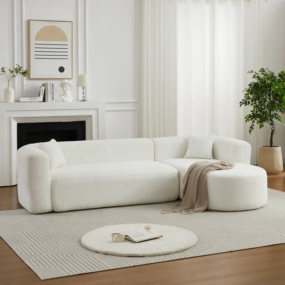 109.4in Chenille Fluffy Modular L-Shape Sectional Sofa - Luxury Modern Curved Back Boneless Cloud Couch, 2 Throw Pillows, Upholstered Soft Sofa for Living Room Apartment (Right Chaise Beige), Chenille Fluffy Sofa, Sofas Living Room