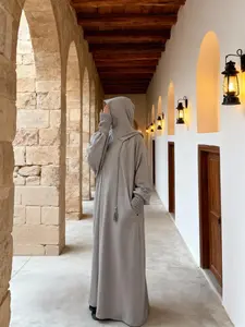 Elegant Fashion Modest Abaya Hooded Long Robe, Traditional Pilgrimage Wear, Casual One-Piece Set, Stylish and Comfortable, Solid Hooded Abaya