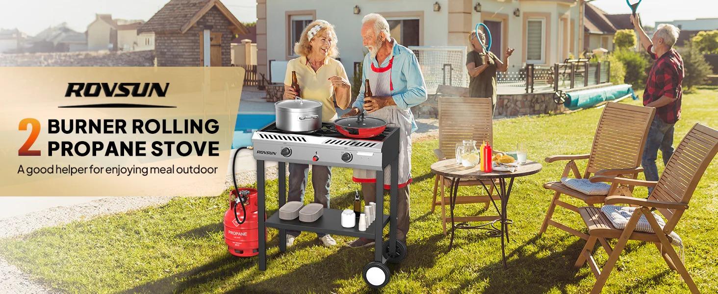[FLASH SALE] ROVSUN 2-Burner 150000 BTU Camping Propane Stove with Wheels