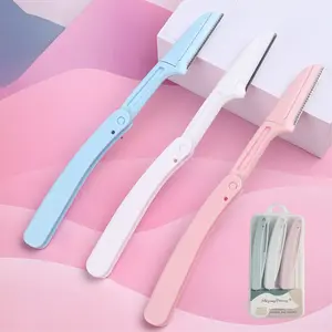 3pcs Multicolor Foldable Makeup Tool Set, Portable Eyebrow Trimmer for Eyebrow Trimming & Bikini Trim, Includes Pink+Green+White Eyelash Glue Tweezers & Eyelash Fixer