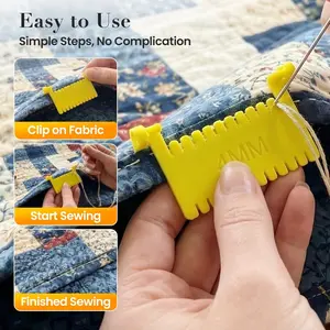 3pcs Clip-On Sewing Ruler, Hand Edge Stitch Lock, Sewing Gauge for Even Stitches, Quilting Templates with 3mm, 4mm, 5mm Spacing, Sewing Rulers for Fabric