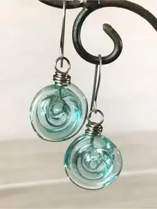 Cute Teal Swirl Glass Drop Earrings Handmade Gift for Her Trendy Boho Jewelry Lightweight Boho Dangle Earrings for Summer Trendy Fashionable Accessories