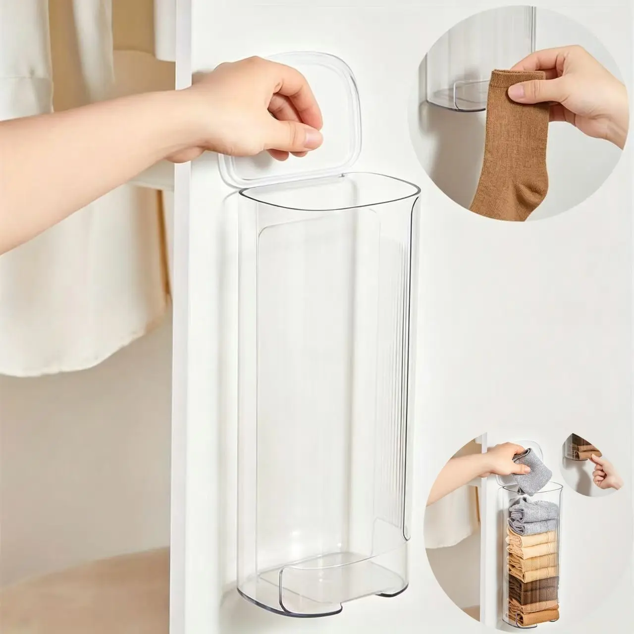 Wall Mounted Storage Box, Pull-out Hanging Underwear Socks Storage Box with Cover, Household Storage Organizer for Bathroom, Bedroom, Kitchen Bin, Multifunctional Storage Bin, Home Storage, Plastic Storage Bin