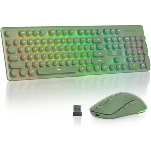 Backlit  Keyboard and , 2.4GHz Light Up Typewriter Rechargeable Cordless Quiet Keyboard with USB Receiver for PC/Laptop(Dark Green)