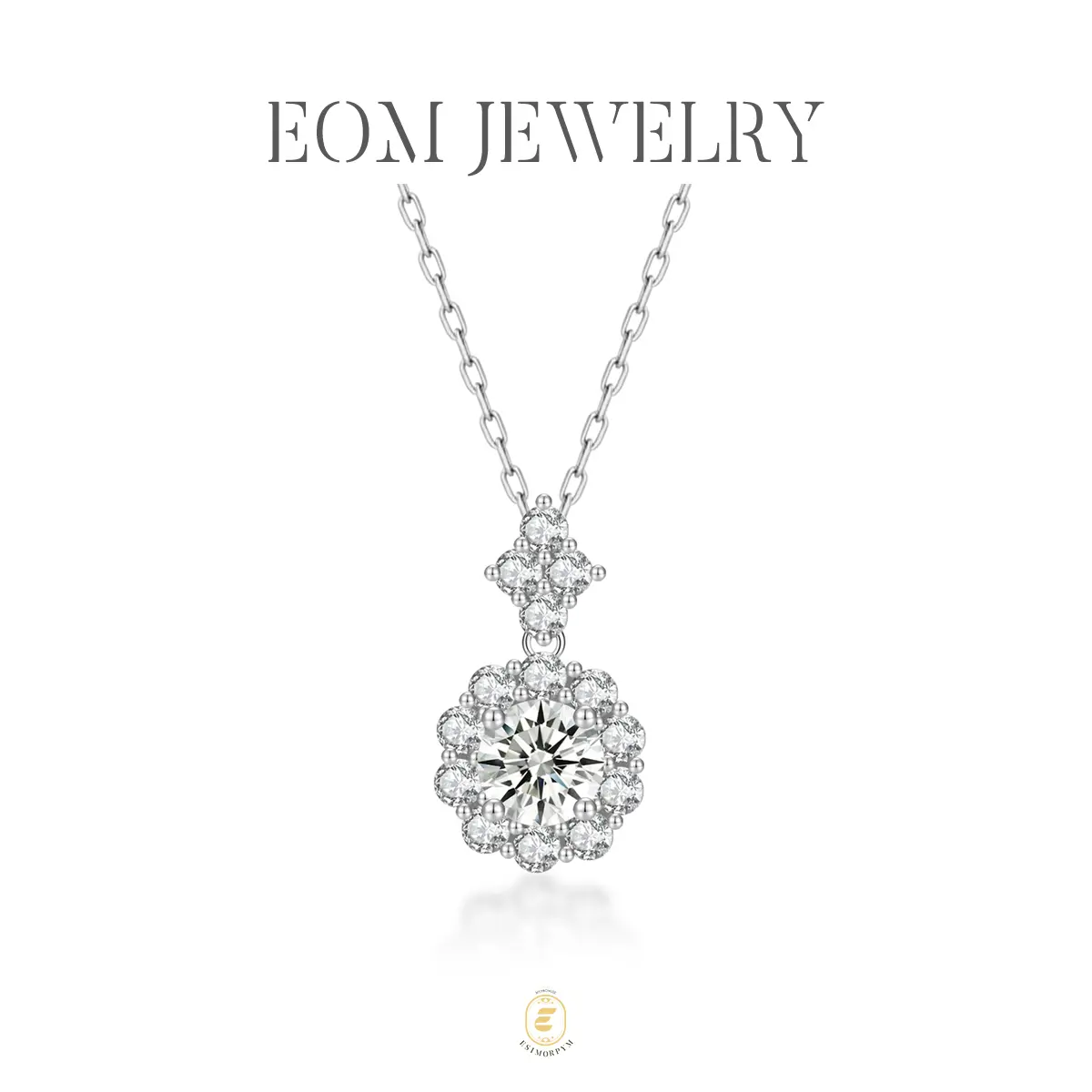 Moissanite 1ct Dainty Sunflower Halo Pendant Necklace Silver-Plated Sparkly Cluster Flower Jewelry Wedding Engagement Anniversary Valentine's Day Birthday Gift Daily Wear