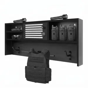 Wall Mounted Police Gear Rack, 35.5" x 3.9" x 14.5", Tactical Duty Gear Organizer with Hooks & Password Lock Safe, Body Armor Vest Hanger for Police Officers, Security, Military, Patrol, Home Garage & Locker Room