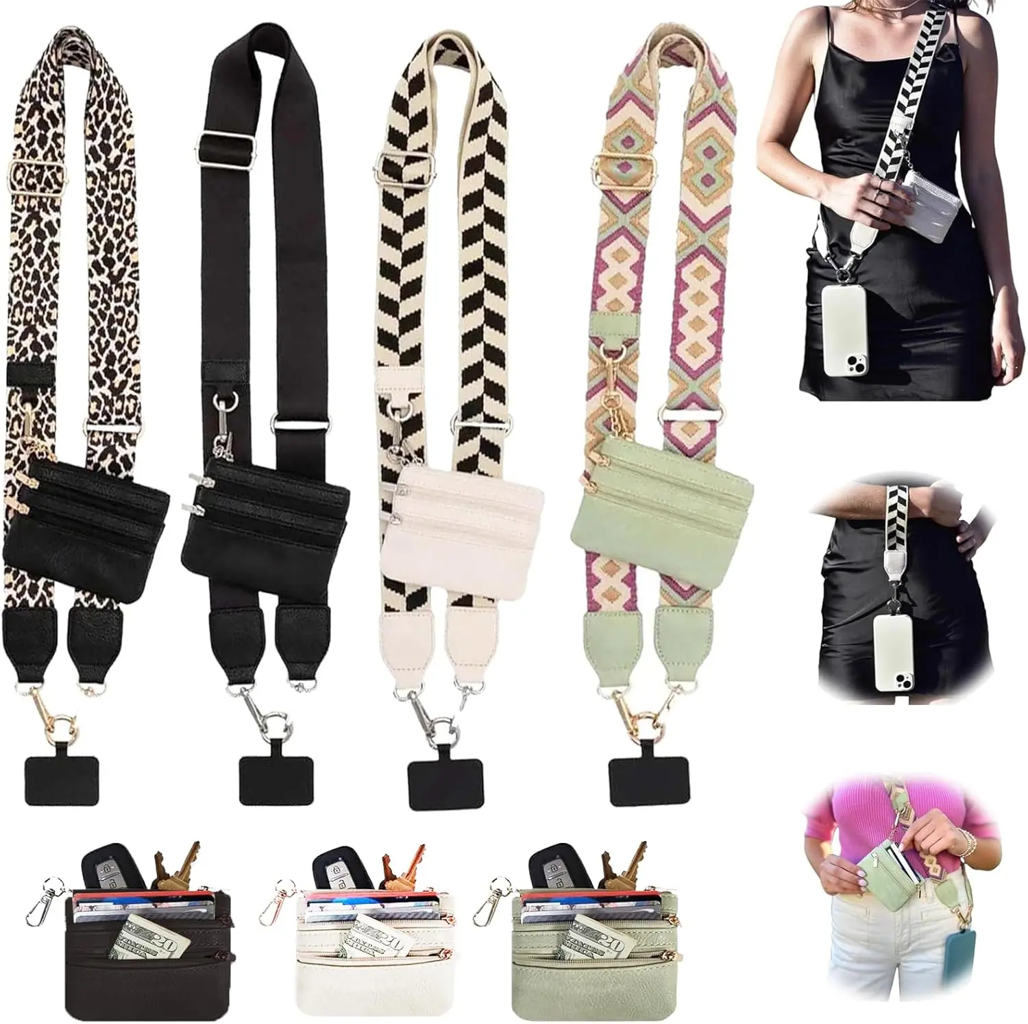 Crossbody Phone Strap with Zip Pouch: Stylish, adjustable clip holds phone & wallet. Portable, comfortable accessory for hands-free convenience