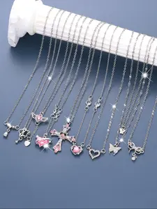 Women's Y2K Style Silver Color Heart Shaped Necklace Set, Elegant Jewelry Gift for Women, Wearable Jewelry, Perfect for Daily Wear & Special Occasions, Heart Design Necklace