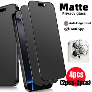 2+2pcs Matte Privacy Screen Protectors with Camera Lens Protectors for iPhone series, Tempered Glass Anti-Spy, Protective, 9H Hardness Anti-Scratch, Compatible with iphone 17/16/15/14/13/12/11 air Plus pro max Series Accessories