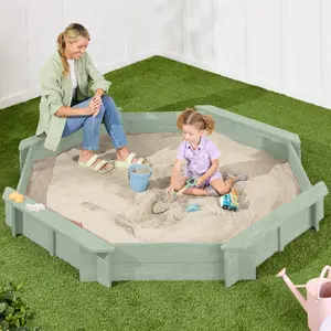 Best Choice Products Kid's Octagonal Wooden Outdoor Sandbox w/ Benches, 8 Seats, Cover, XL Sandpit, Liner