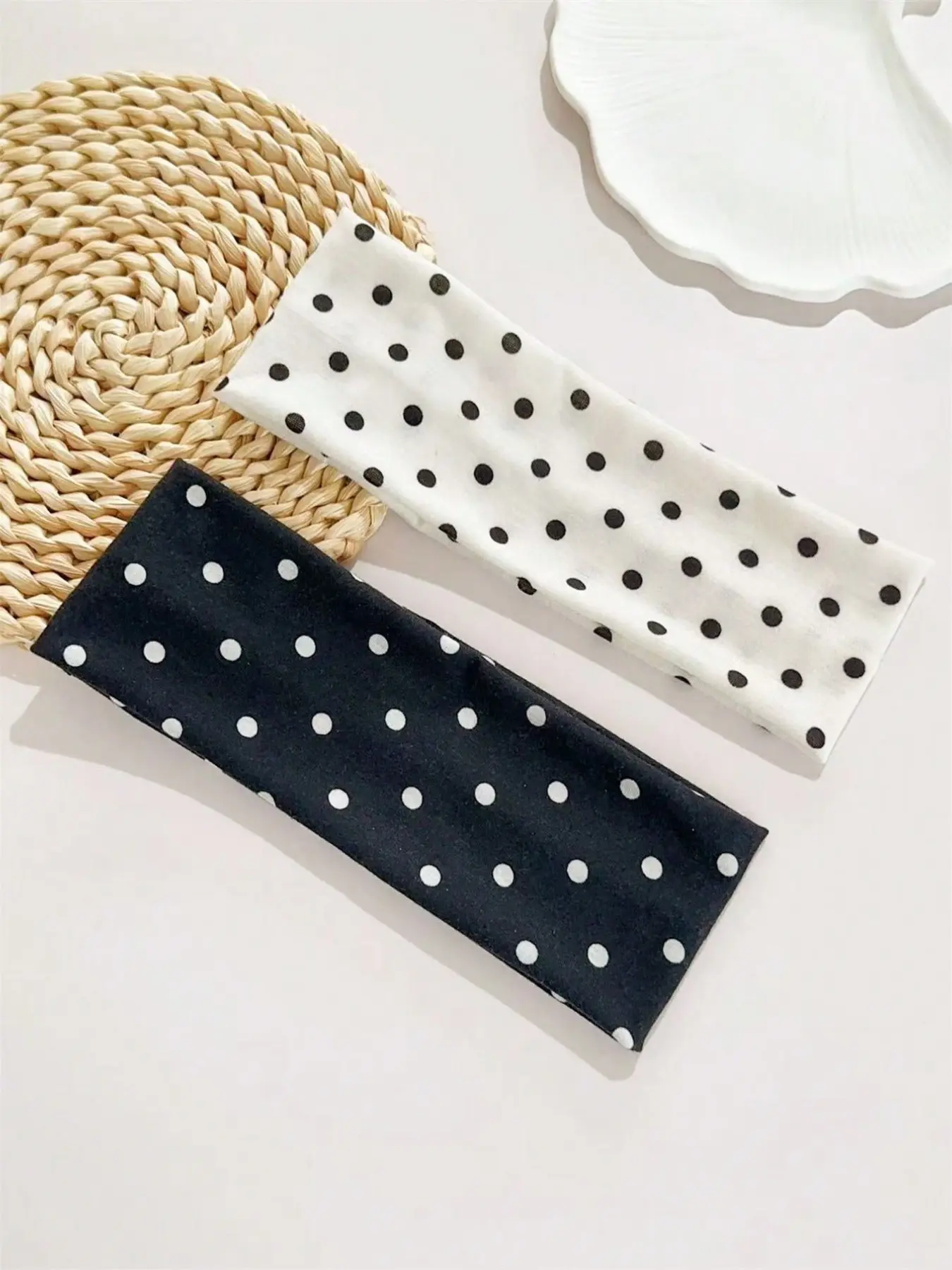 2pcs Women Sweet Polka Dot Print Elastic Fabric Dot Sports Headband Set, Workout Headbands, Suitable For Daily, Fitness, Running, Yoga, Sweat-Absorbing Hair Band Headscarf, Hair Accessory, Bohemian Style Headband, Elegant Fall Head Band