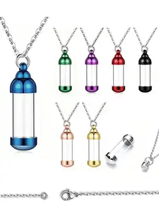 1 Pcs Acrylic Cylinder Urn Necklace, Clear Glass Tube Vial, Cremation Ash Urns Locket Pendant, Cute Memorial Jewelry for All Seasons, Jewelry Gift
