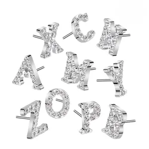 Statement Gold A-Z Diamond Letter Titanium Threadless Push In Top, Hypoallergenic Trendy Nose Stud