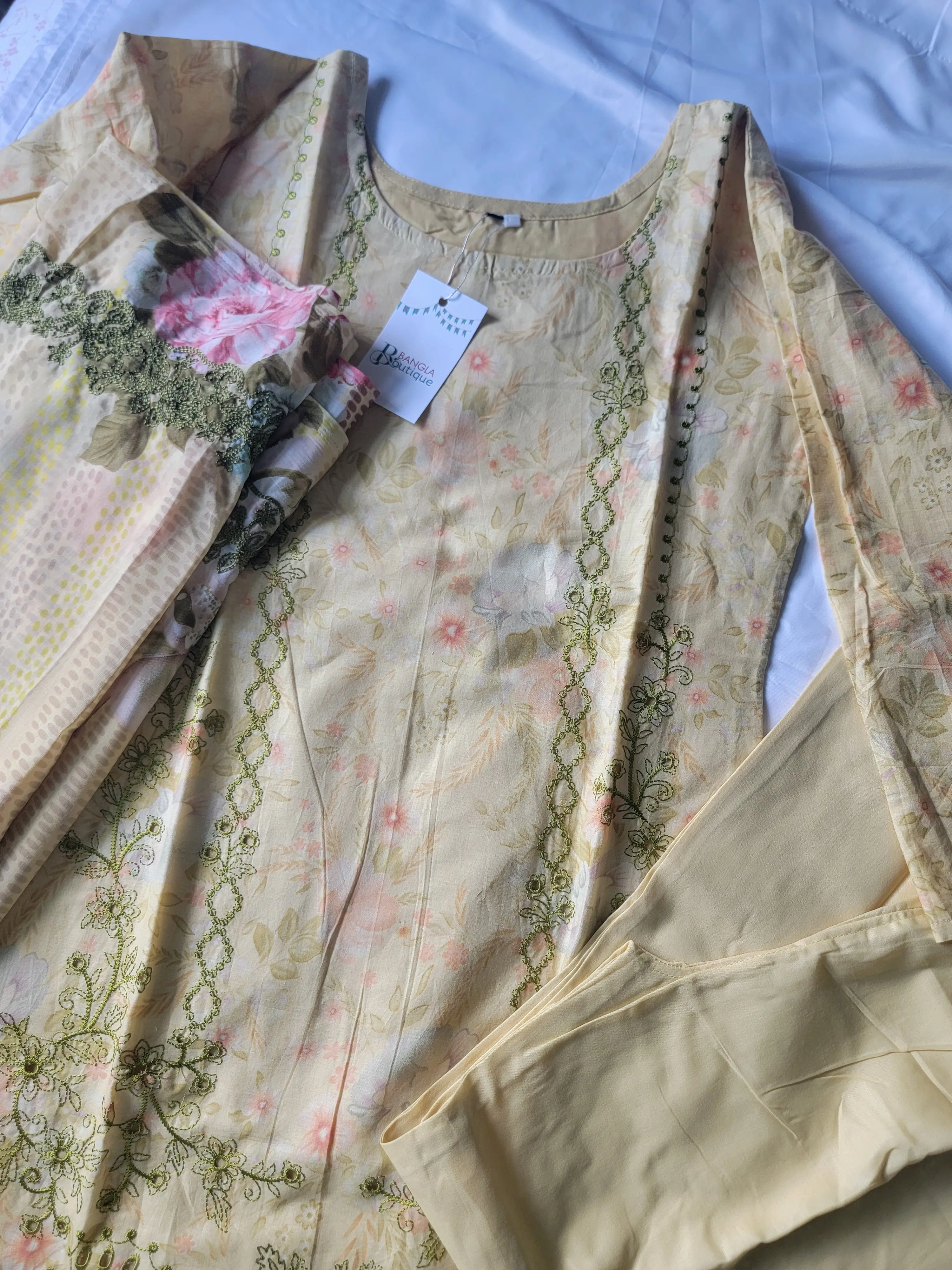 Yellow Cotton Print & Embroidered Salwar Kameez