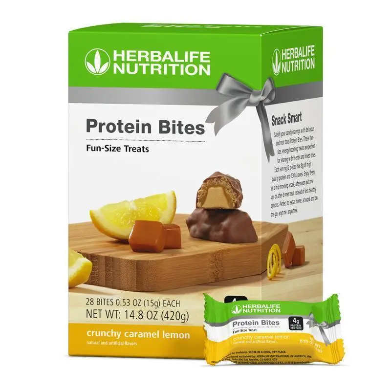 Herbalife Crunchy Caramel Lemon Flavor Protein Bites - 28 Bite-Size Snack Pieces with Protein Blend, Cereal, Sweet Taste for Adult Daily Nutrition Support
