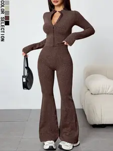 Women's Sportswear Set, Fall & Winter Women's Sports Clothing, Zipper Long Sleeve 2-Piece, Slim Fit Casual Fitness, Sweatsuit Outfits