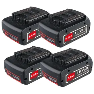 New 4Pack 8.0Ah Lithium Battery Replace for Bosch 18V BAT609 BAT610G BAT618G BAT619 BAT621 BAT620 Cordless Tools with LED Indicator