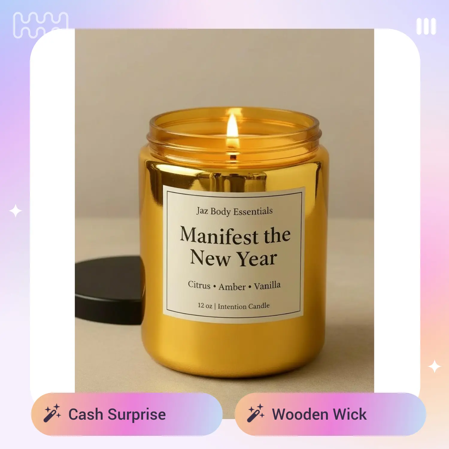 Luxury Cash Surprise Money Candle, Coconut Apricot Wax Blend, Hand-Poured with Wooden Wick, Minimalist Glass Vessel, Aroma Fragrance for Abundance & Prosperity Decoration, Home Decor Candle
