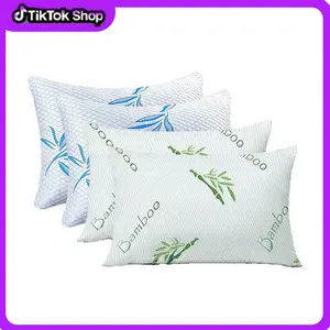 King Size Bamboo-Derived Rayon Pillow Set (2 Pieces) – Cooling Shredded Memory Foam Design, Removable Cover, Customizable Soft or Firm Texture, Perfect for Back, Stomach and Side Sleepers