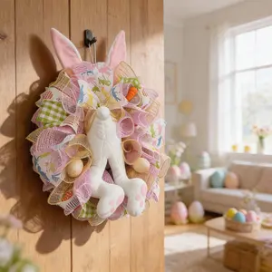 Easter handmade ribbon creative rabbit bottom decorative door hanging decoration[1.13]