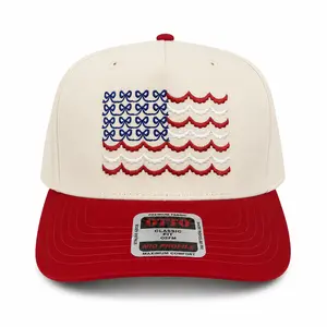 Patriotic Embroidered American Flag Bow Baseball Cap - Red White 2-Tone Mid Profile Adjustable Trendy Trucker Hat for 4th of July Outdoor Summer Events, Women's Casual Clothing america