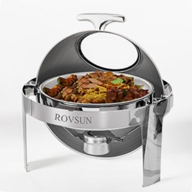 [FLASH SALE | ROVSUN ] 6 QT Roll Top Round Silver Chafing Dish Buffet Set with Visible Window