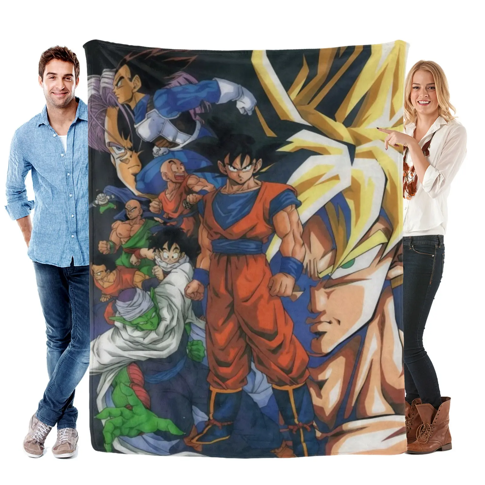 Dragon Ball Z Complete Z Fighter Squad Portrait Blanket, Thin Portable Fleece For Long Car Ride Teen Rest Cover