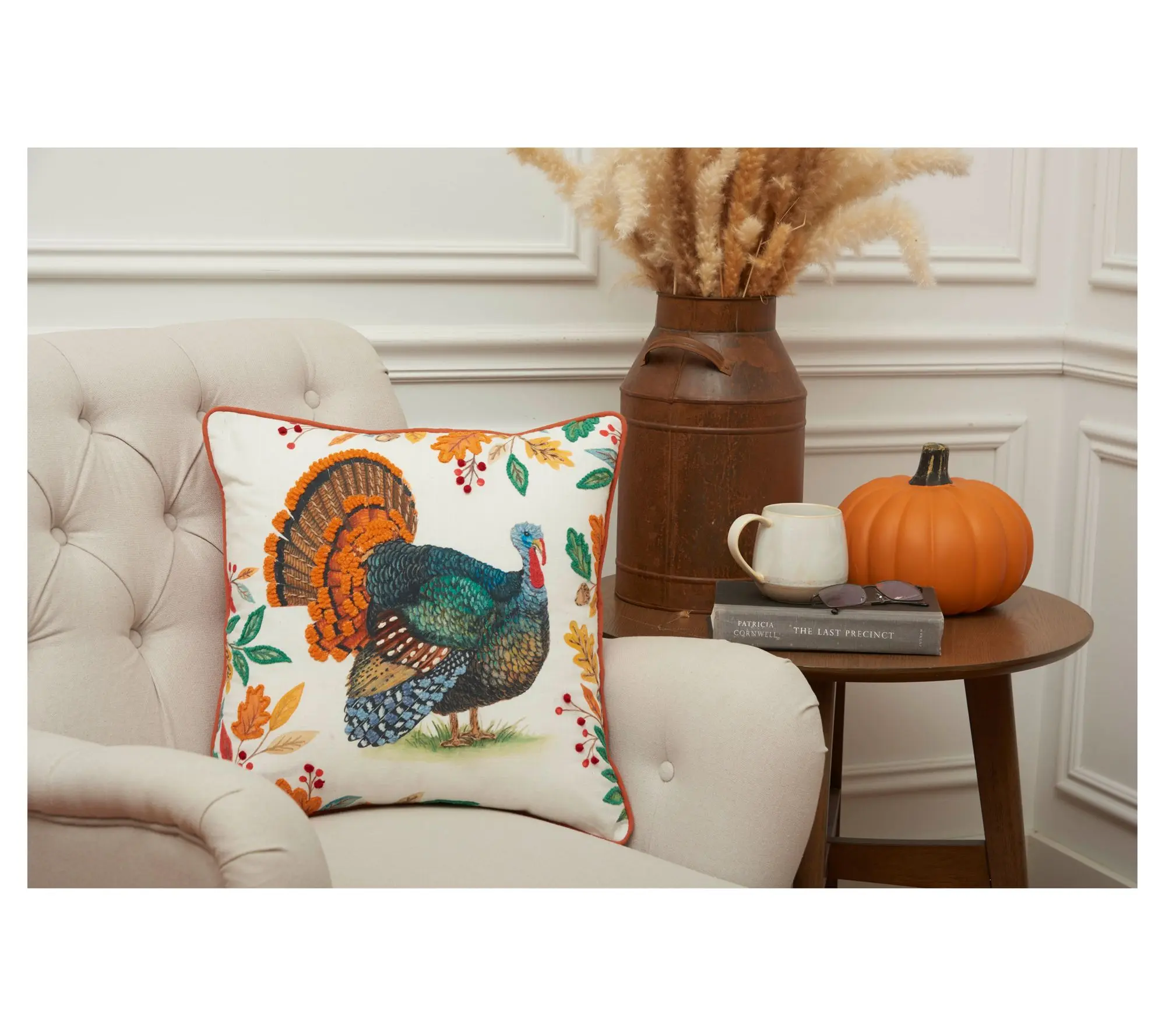 18" x 18" Harvest Turkey Throw Pillow by Valerie