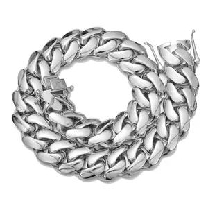 10/12/14/16/18/20/22MM Silver Stainless Steel Thin Cuban Chain Butterfly Clasp Bracelet Accessory Miami Link Hip Hop Jewelry For Men Exaggeration Thick And Heavy Necklace Fashion