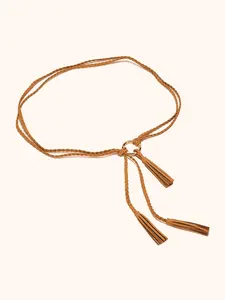 Bohemian Vintage Woven Ring Fringe Adjustable Waist Rope, Casual Ethnic Trendy Boho Style Belt with Metal Pendant Drawstring, Perfect for Dresses Jeans