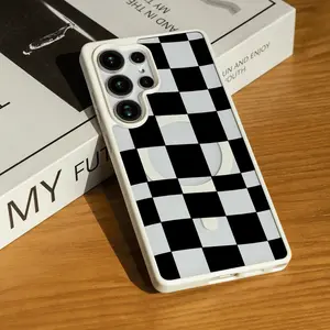 Checkerboard Phone Case for SAMSUNG S22/S23/24/25/ULTRA/PLUS  Matte Magnetic Phone Case Compatible with MagSafe Functional and textured Acrylic Fingerprint Cellphone Wireless