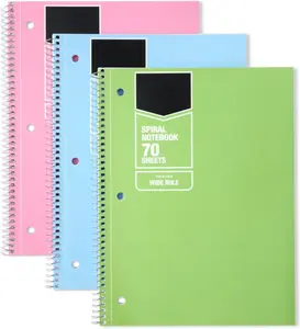 College Ruled Spiral Notebook, 70 Sheets, 7-1/2" x 10-1/2", 3 pack