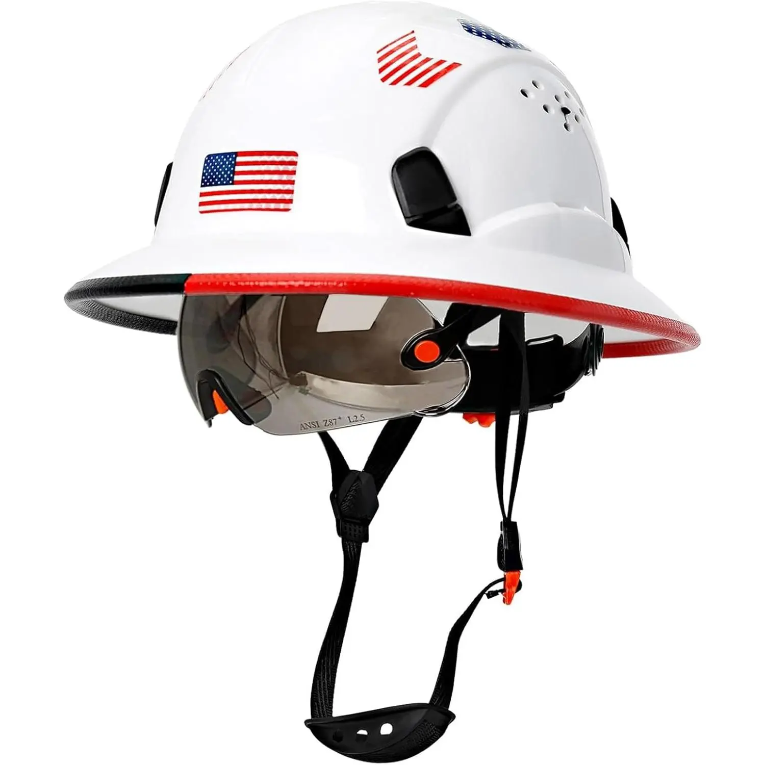 Full Brim Hard Hat with Clear Visor Cascos De Construccion Vented Hard Hat with Chin Strap Adjustable Cool Vent Work Helmet for Men Women Safety Gear Construction Accessories