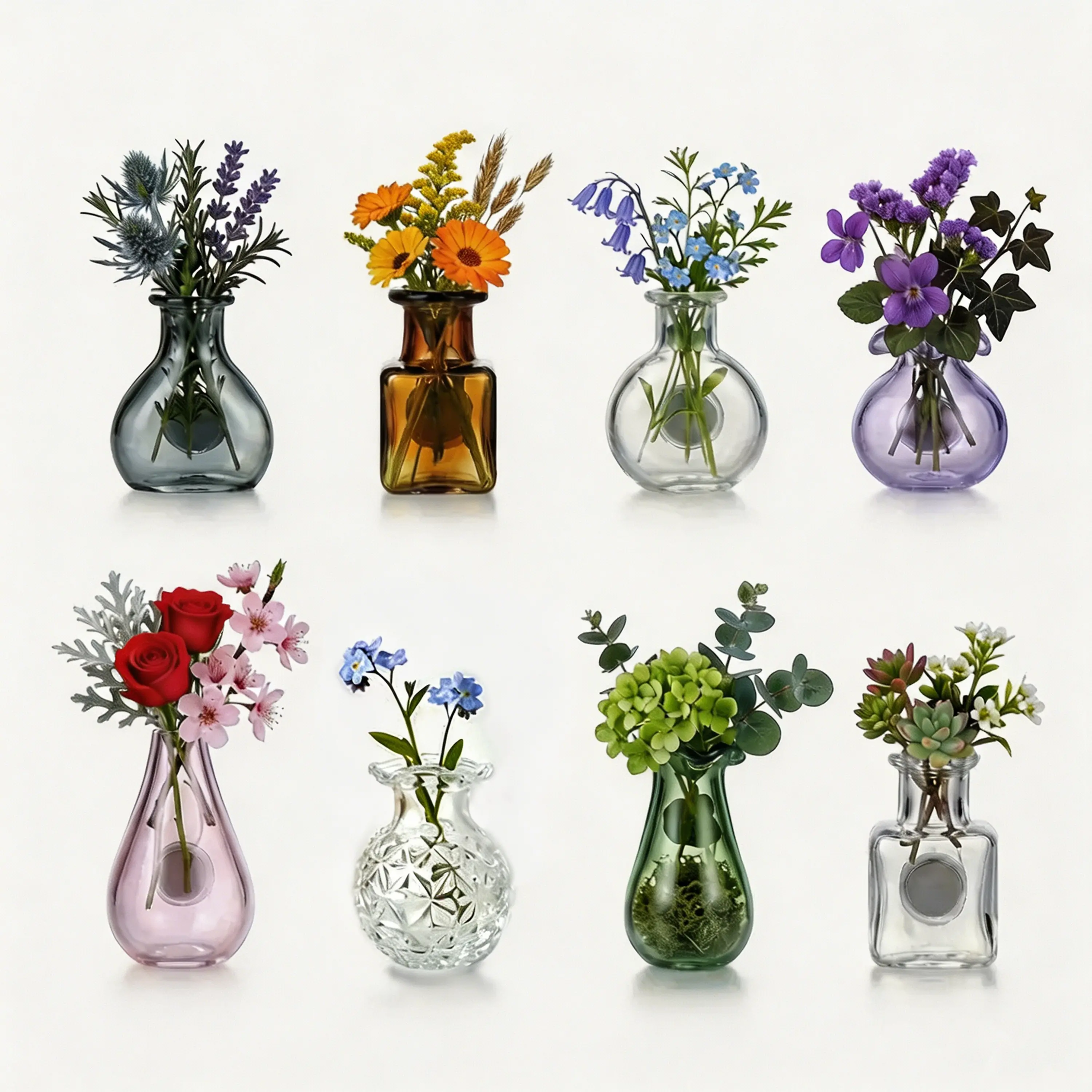 Mini Propagation Station for Real Flowers – Clear Glass Hydroponic Vase Fridge Magnets Set, Cute Mother's Day Gift for Kitchen or Locker Decor