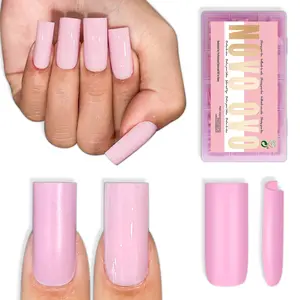 NOVO OVO Meidum Sharp Square Nail Tips Press on Pure Color Pink, Extra Thick NEED Builder Gel Top Coat Glue Soft Gel Matte Fake Nail Extension,Full Cover False Nails for Salon DIY 15 Sizes 180pc