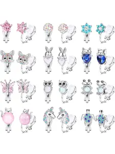 12 Pairs Colorful Clip on Earrings for Women Men Lovely Assorted Ear Jewelry Pack Hypoallergenic Alloy Safe for Daily Long-term Wear Rich Vivid Cute Patterns Fresh Flower Bright Rainbow Lively Butterfly Lovely Turtle Shiny Star Sweet Heart Shapes