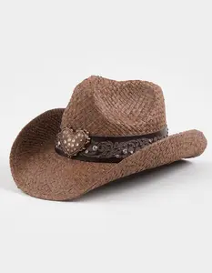 Heart Band Womens Straw Cowboy Hat, Chocolate