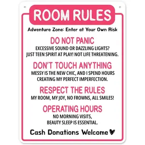 Funny Room Rules Sign - Cute Room Decor for Teen Girls Bedroom, Pink Preppy Room Decorations, Cute Teenage Door Sign &amp; Fun Gifts for Birthday and Holidays (Room Rules)-