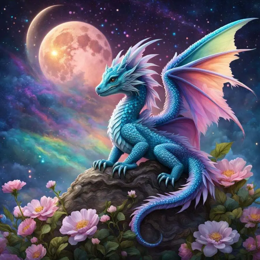 5D DIY Full Drill Round Diamond Painting - Diamond Painting Kit Diamond Pattern Design Blue Dragon Galaxy Mosaic Canvas DIY Wall Art, Home Wall Decoration
