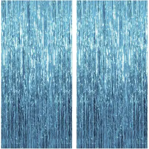 2 Pack Blue Streamers Party Decorations Fringe Backdrop Ocean Themed Decorations Foil Curtain Backdrop Blue Birthday Ocean Party Decor Supplies
