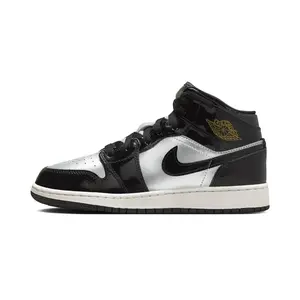 Jordan 1 Mid SE GS "Black Metallic Silver Sail Metallic Gold" FZ3938 001