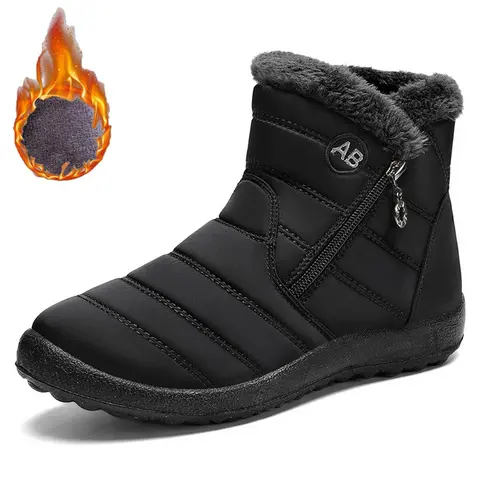Women's Waterproof Fur-Lined Nylon Round Toe Winter Snow Ankle Booties - Vintage, Warm, Comfortable, Casual, Basic Footwear, Shock-Resistant Rubber Sole, Zipper Walking Shoes for Rainy Days, New Year's Day, Formal Occasions, Black, US6.5/EU37, US10/EU42