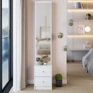 Length 11.8" x Width 15.7" x Height 63" Simple Stylish Dressing Mirror Cabinet, Full Body Mirror Cabinet, Extra Large Mirror, Multi Layer High Capacity Storage, Use Alone or In Conjunction With Vanity