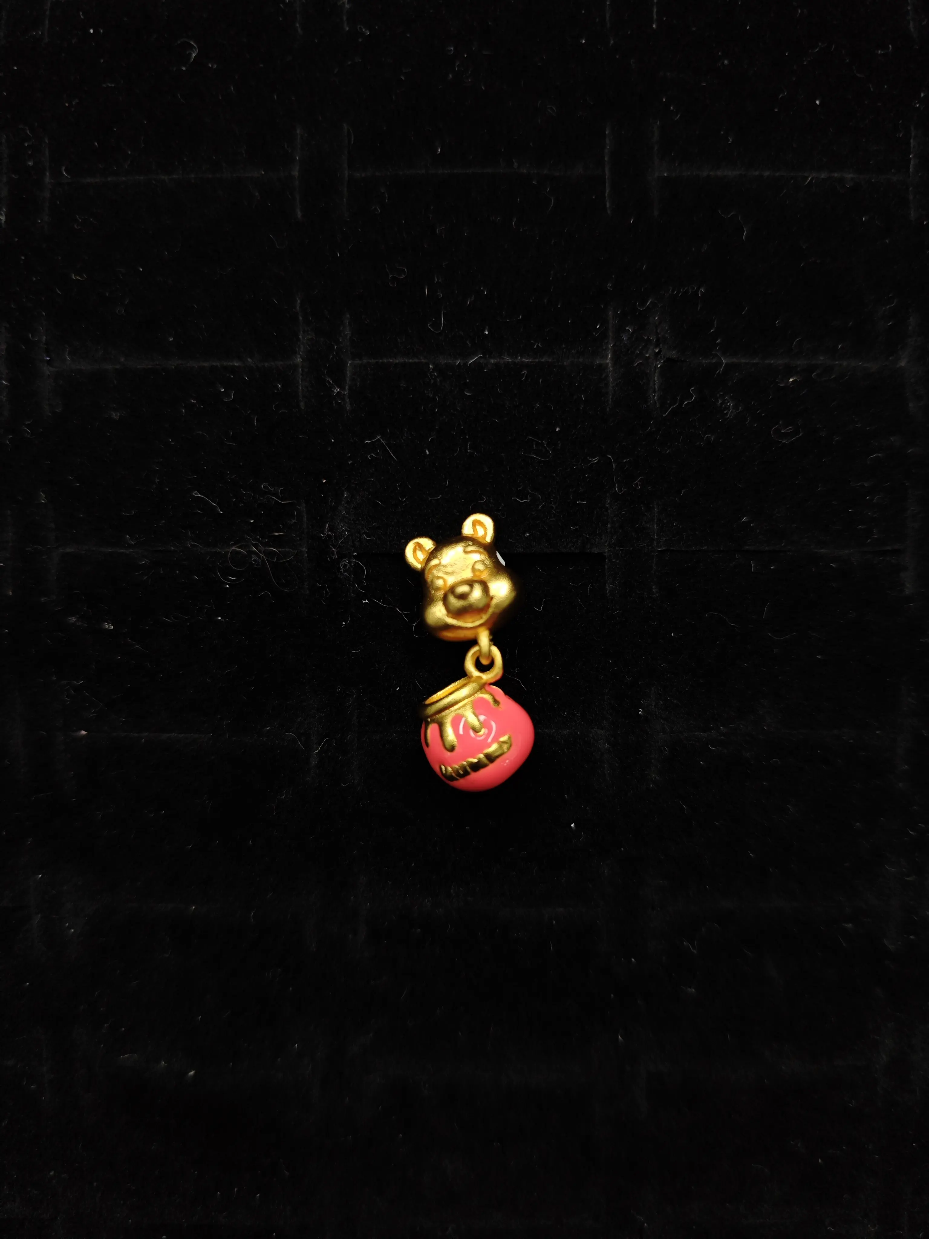 Raya(10604)gc.Golden Whispers Pendant - Winnie the Pooh & Hunny Pot Charm in Warm Gold-Tone