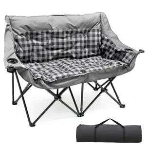 SLSY Padded Double Camping Chair, XXL Oversized Loveseat Camp Chair 2 Person Folding Chairs with Cup Holder for Outdoor Picnic Beach Travel